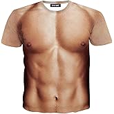 JIAYIQI 3D Art Printed Short Sleeves Fake Muscle T-Shirt Casual Summer Tees for Men