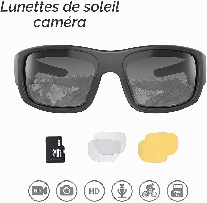 Full HD Camera Sunglasses, Record-While-Charging, Water Resistant, UV Protection Lenses, Unisex, Expandable Storage — photo 2 sur 7