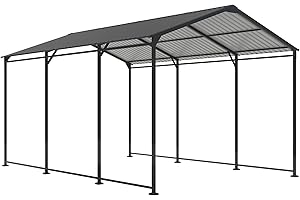 IBRACCIENI 10x15 FT Carport with Galvanized Steel Roof, Heavy Duty Metal Carport Canopy, Waterproof Metal Car Tent Garage Outdoor Storage Shed for Pickup, Boat, Car and Tractors, Grey