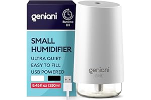 GENIANI Portable Cool Mist Humidifiers for Bedroom & Office - Ultrasonic Humidifier for Home, Baby, Small Room with Auto Shut Off, 250ML Easy to Clean Water Tank