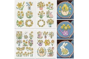 Doodlream 29 Pcs Daffodils Water Soluble Hand Sewing Stabilizers, 29.7 x 21 cm Bouquet Easter Eggs Bunny Embroidery Pattern S