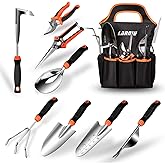 LANNIU Garden Tool Set, 9 Piece Stainless Steel Heavy Duty Gardening Tool Set, with Non-Slip Rubber Grip, Storage Pocket, Ide
