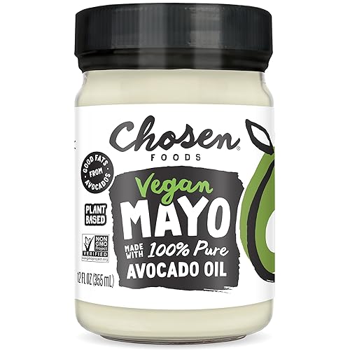 Chosen Foods Classic Vegan Avocado Oil-Based Mayonnaise, Gluten & Dairy Free, Low-Carb, Keto Diet Friendly, Mayo for Sandwiches, Dressings and Sauces (12 fl oz)