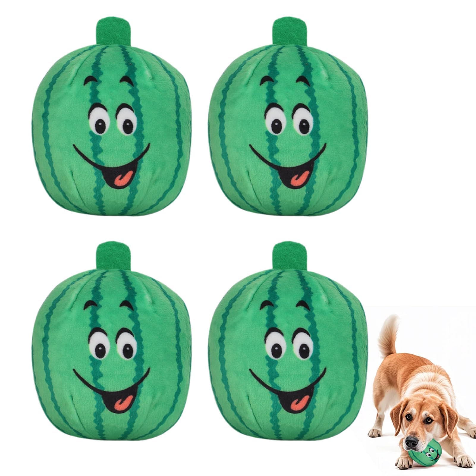 Cyrank 4PCS Dog Squeaky Toys, Plush Small Dog Toys for Dogs, Stuffed Dog Toys Cat Squeak Chew Toys Watermelon Balls for Cat Dog