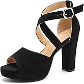fereshte Women's Platform Sandals, Chunky Block Heel, Crisscross Ankle Strap, Open Toe, 3.94 Inch High Heeled Dress Shoes