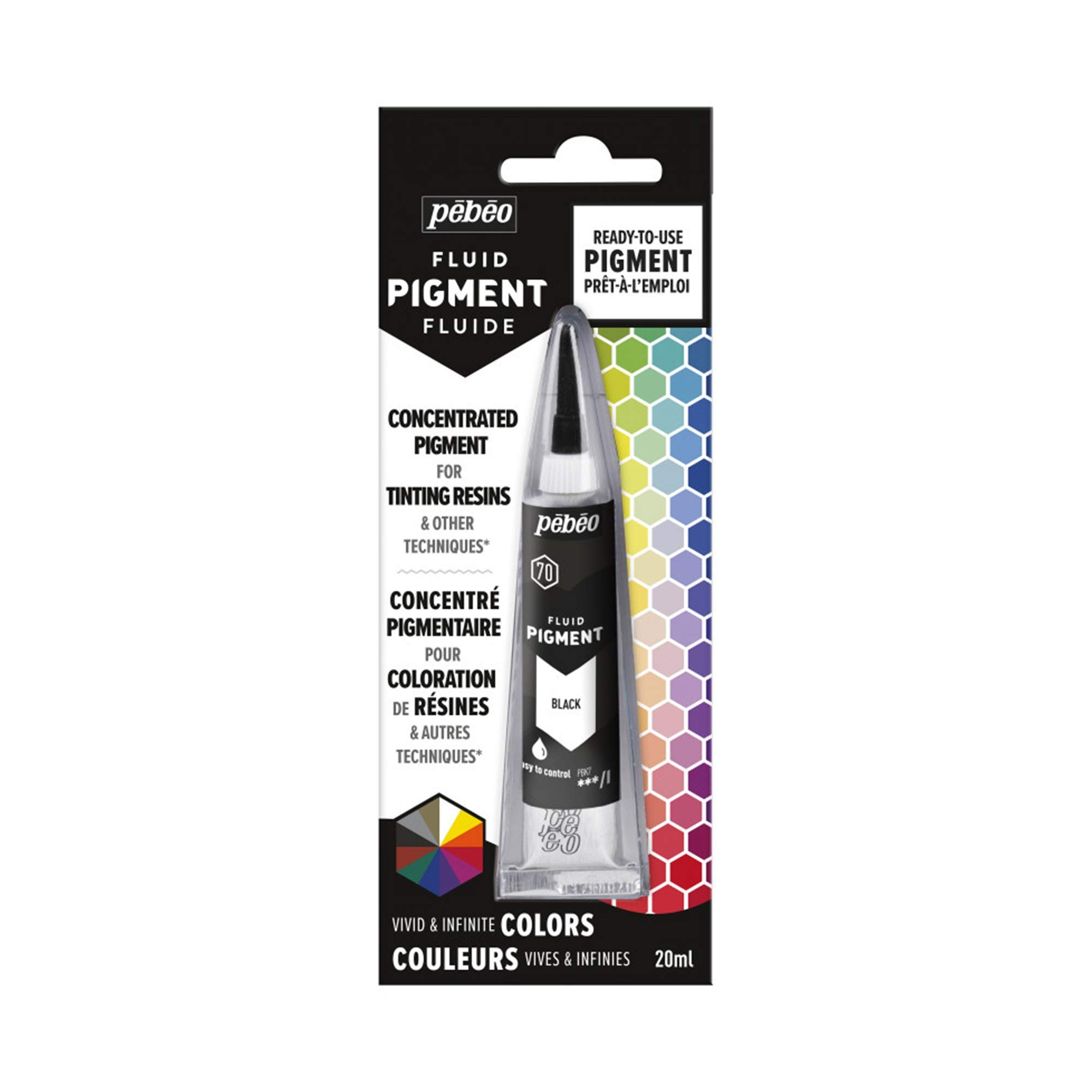 Pébéo Fluid Pigment - Liquid Pigment Concentrate for Colouring Resin - Mixable Colours - Opaque or Transparent Effect - Natural Origin - Black - 20 ml — image 1