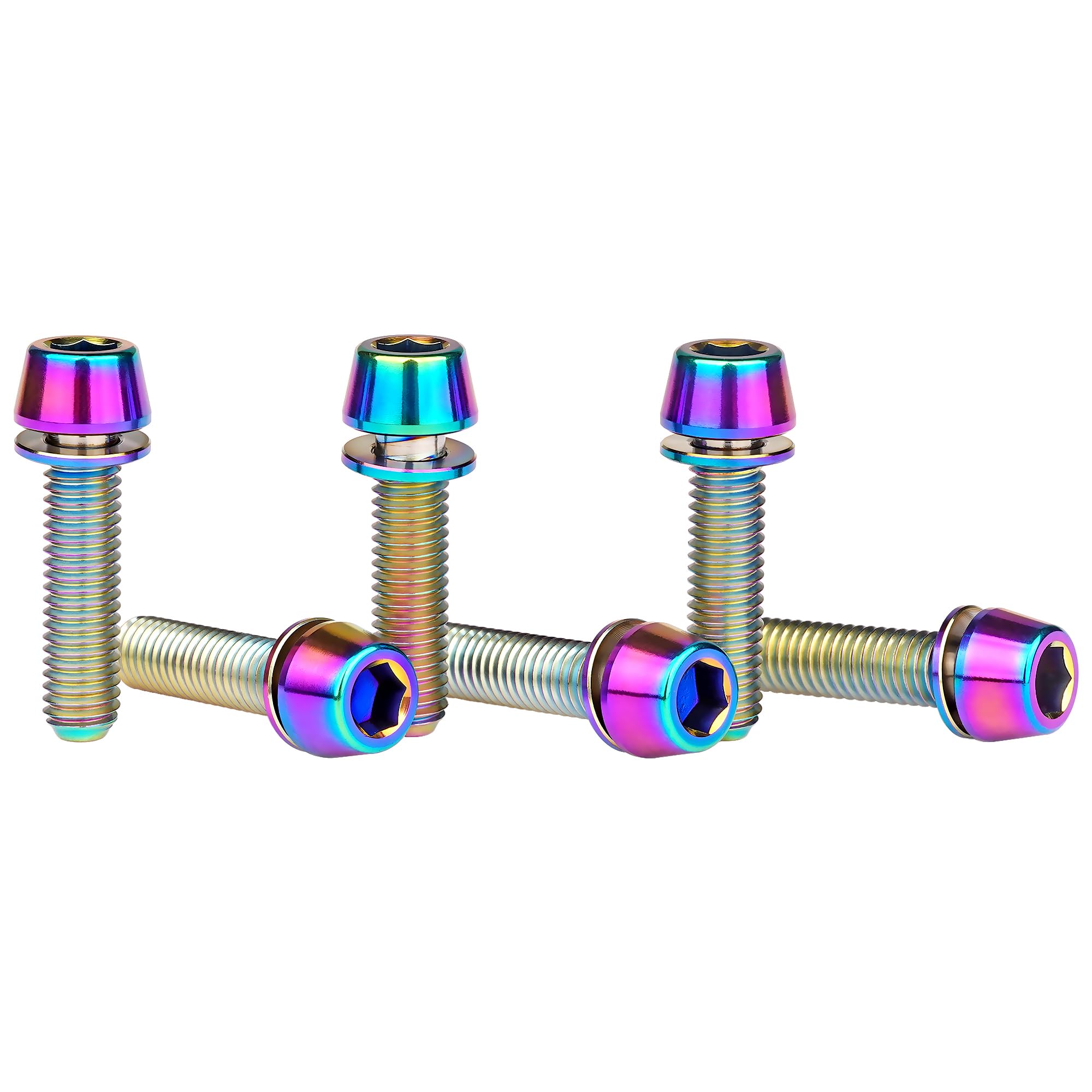 Wanyifa Titanium Ti Allen Hex M5x16 18mm Tapered Head Bolt with Washer Screw for Bicycle Stem Parts Pack of 6 (Ranibow, M5x18mm)