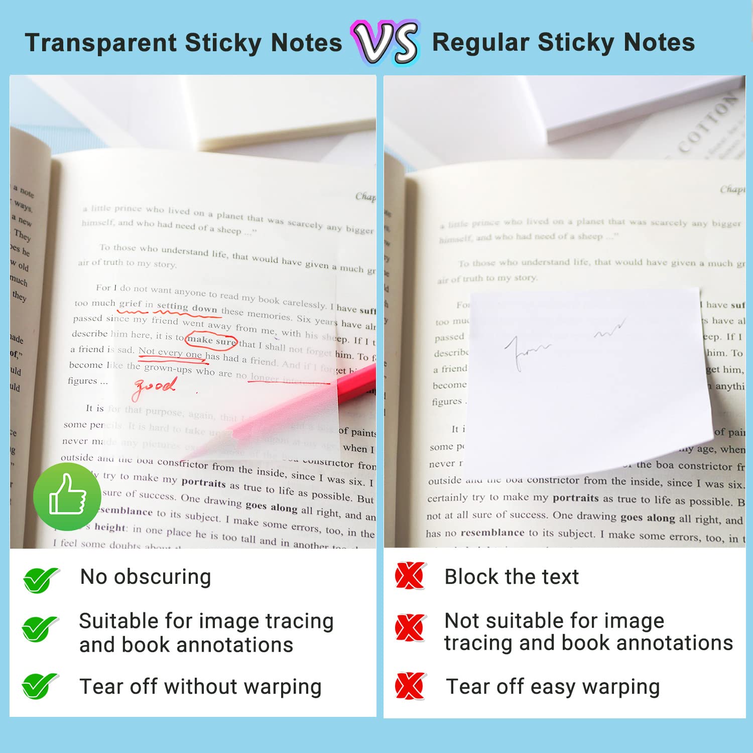 Mua 600 Sheets Transparent Sticky Notes, 3 x 3 inch Clear See Through ...