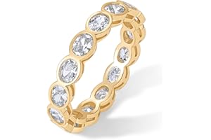 PAVOI 14K Gold Plated Oval Eternity Band for Women - Oval Cubic Zirconia Rings for Women - Stackable Wedding Band for Brides - Promise Eternity Ring Jewelry Gifts