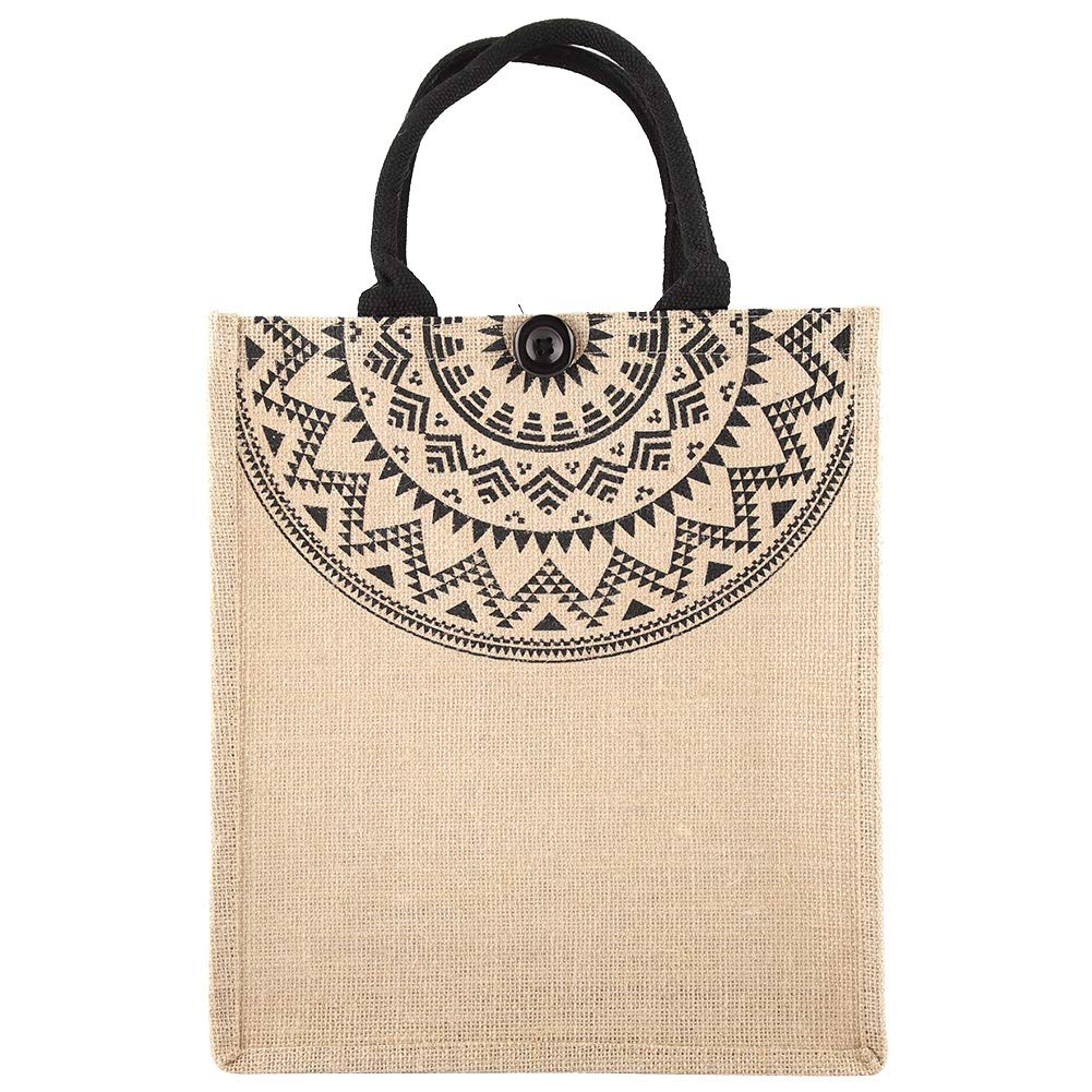 Fdit Vintage Square Gunny Bag Jute Handbag Storage Shopping Carrier Shoulder Tote Bag (M)