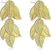 Teppdfann Gold Leaf Drop Dangle Earrings Long Plant Dangling Earrings Statement Leaf Jewelry Gold Stud Earrings for Women Trendy