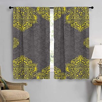 Antufour Grey And Yellow Blackout Curtain Traditional Victorian