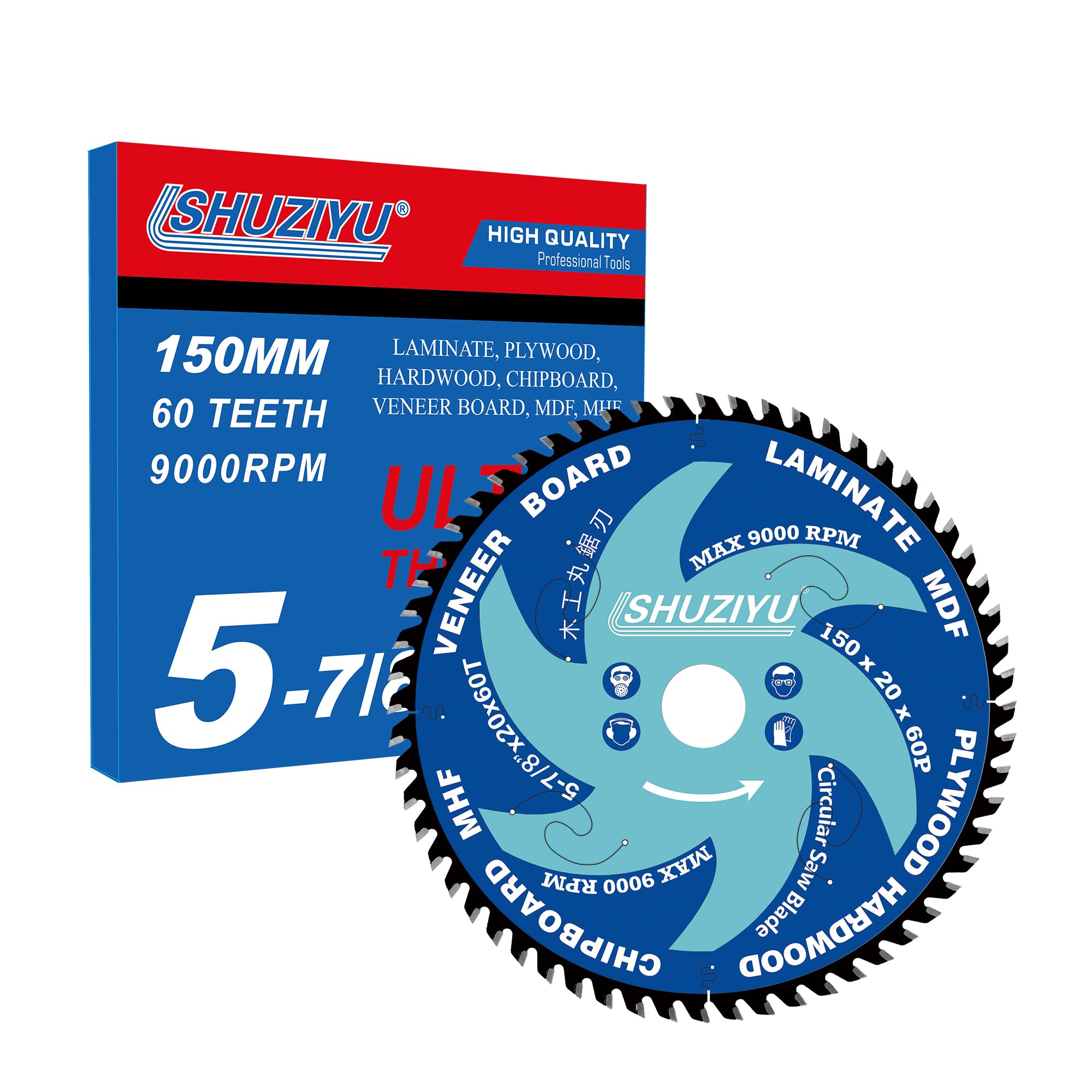 LSHUZIYU, 150mm 60T, Thin Kerf 1.5mm. Centre hole 20mm with 15.88mm Washer. Wood Cutting Circular Saw Blade, For Cordless Saw.