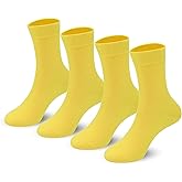 4-Pack Combed Cotton Viscose Kids Casual Socks Cool Crew Fashion Neon & Solid Colors Dress Socks Elastic Fit for Girls Boys