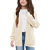 Haloumoning Kids Girls Open Front Cardigan Sweaters Long Sleeve Cable Knit Fashion Clothes with Pockets 5-14 Years