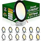 zouzai 12 Pack 8 inch 18W Eqv 150W 1685LM 5CCT Ultra-Thin LED Recessed Ceiling Light with Junction Box, 2700K/3000K/3500K/4000K/5000K Selectable,Dimmable 5%-100% - ETL and Energy Star Certified