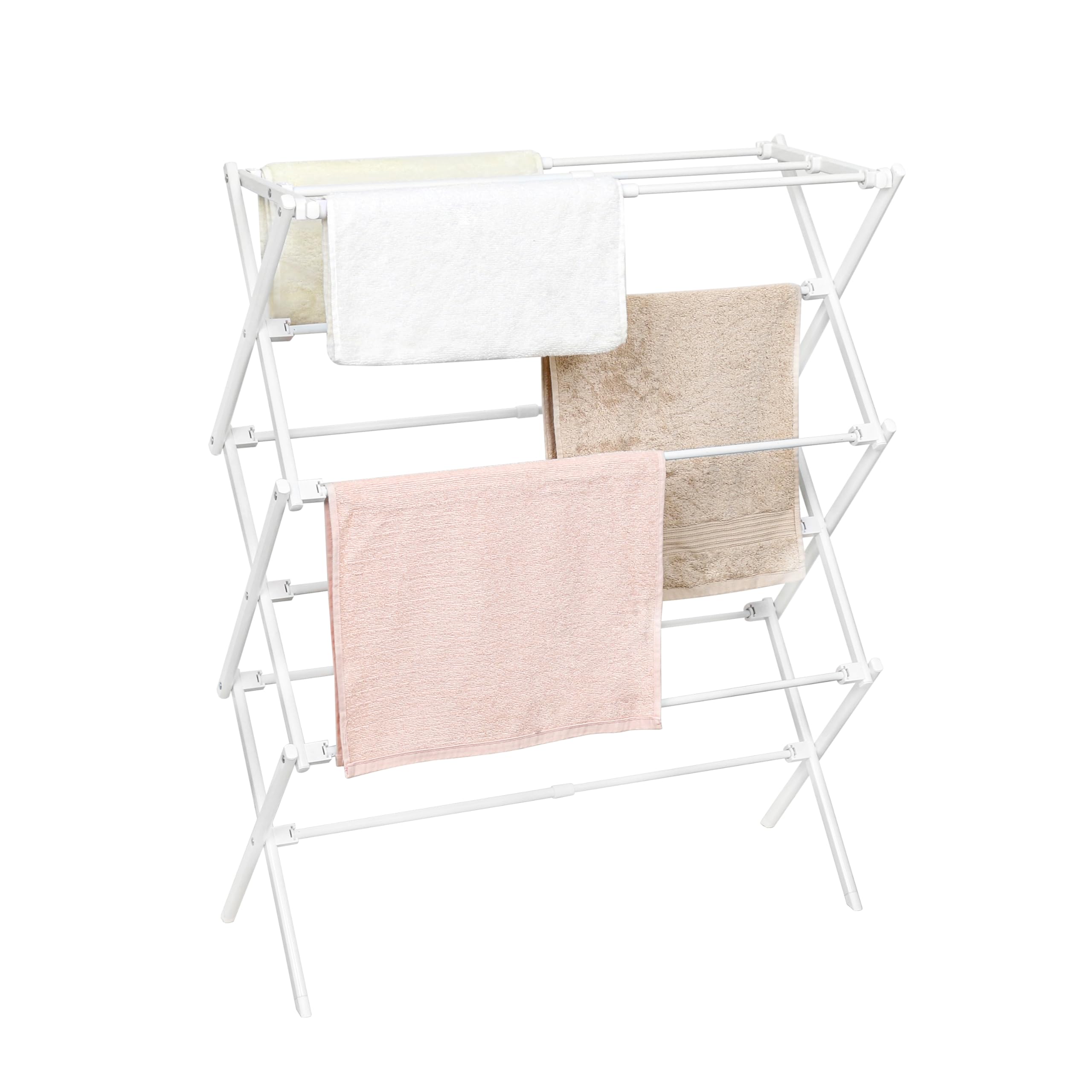 LOFTEY 3 Tier Extendable Clothes Airer, Cloth Drying Rack, Folding Clothes Horse Indoor and Outdoor, Space-Saving Maiden, 74 x 30 x 95 cm, White