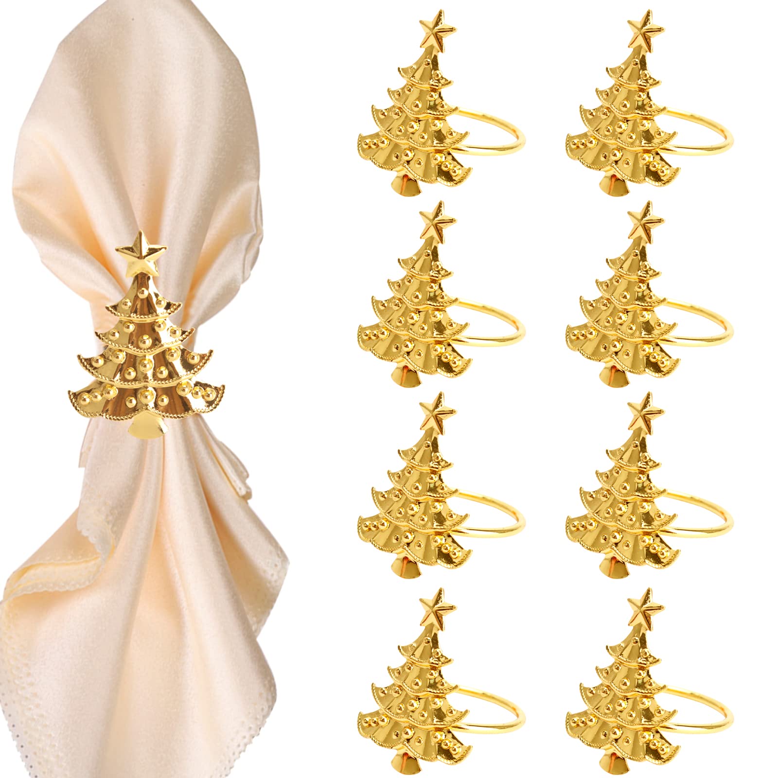 8 Pieces Gold Napkin Rings, Christmas Tree Napkin Rings Metal Napkin Ring Holder Christmas Napkin Buckle Holder for Xmas Wedding Party Dinner Table Decoration