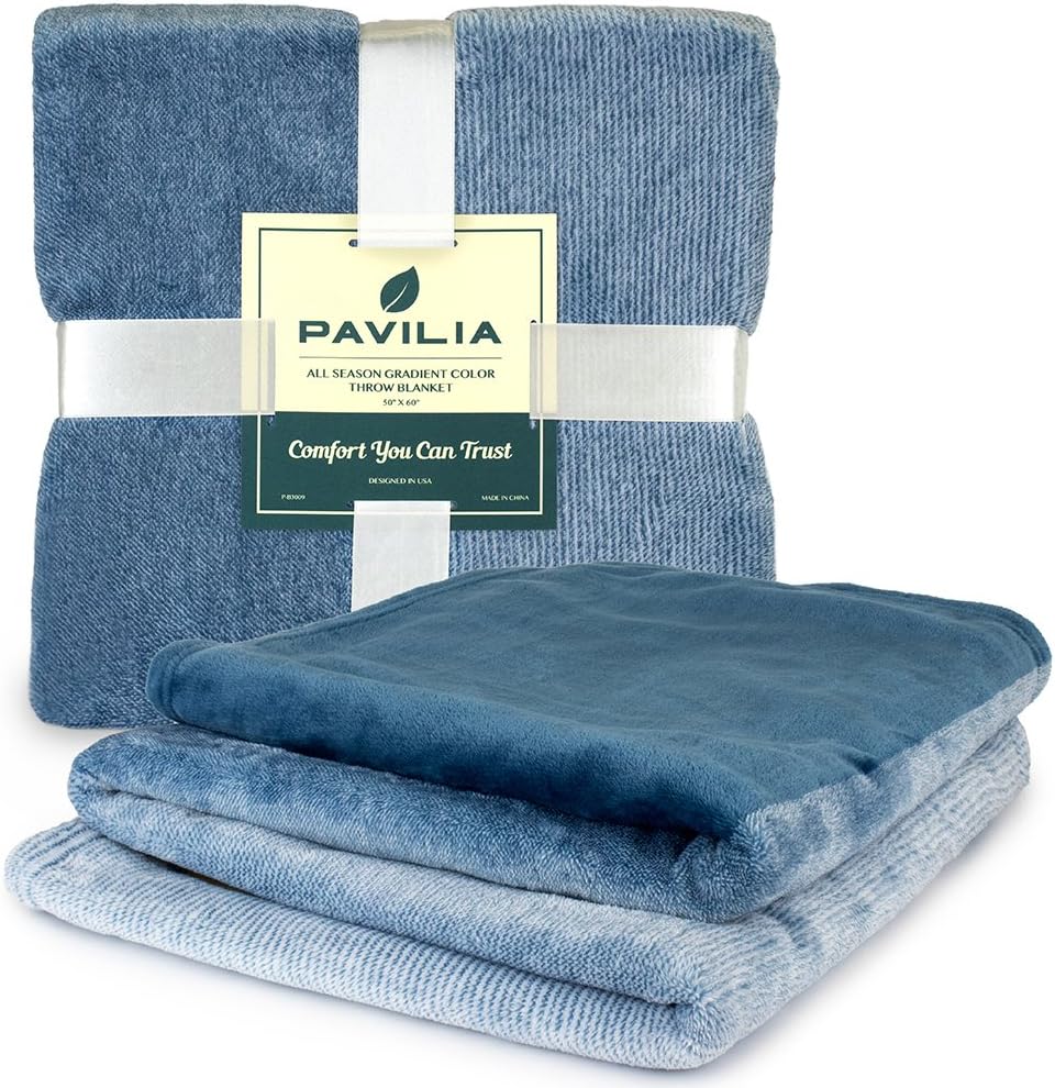 PAVILIA Flannel Fleece Ombre Throw Blanket for Couch | Super Soft Cozy Microfiber Couch Blanket | Gradient Decorative Accent Throw | All Season, 50x60 Inches Turquoise Blue: Home & Kitchen