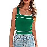 NALANISA Women's Trendy Summer Square Neck Crop Tank Tops 2026 Casual Color Block Knit Sleeveless Slim Fit Y2k Cami Shirts