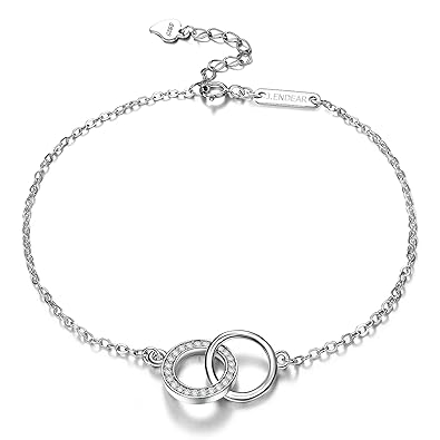 J.Endéar Fußkettchen 925 Sterling Silber Damen Doppel Ring Süße Romantik Fußkette für Shorts Kleid Bikini Verstellbares 26cm 