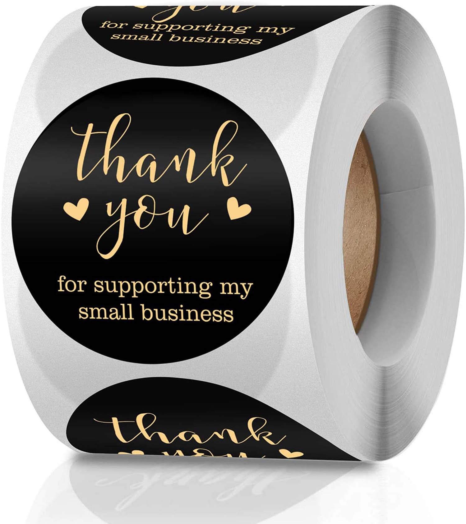 NT-lingThank You Stickers, Gold Foil Fonts, Black, 1.5Inch, 500 Labels Per Roll