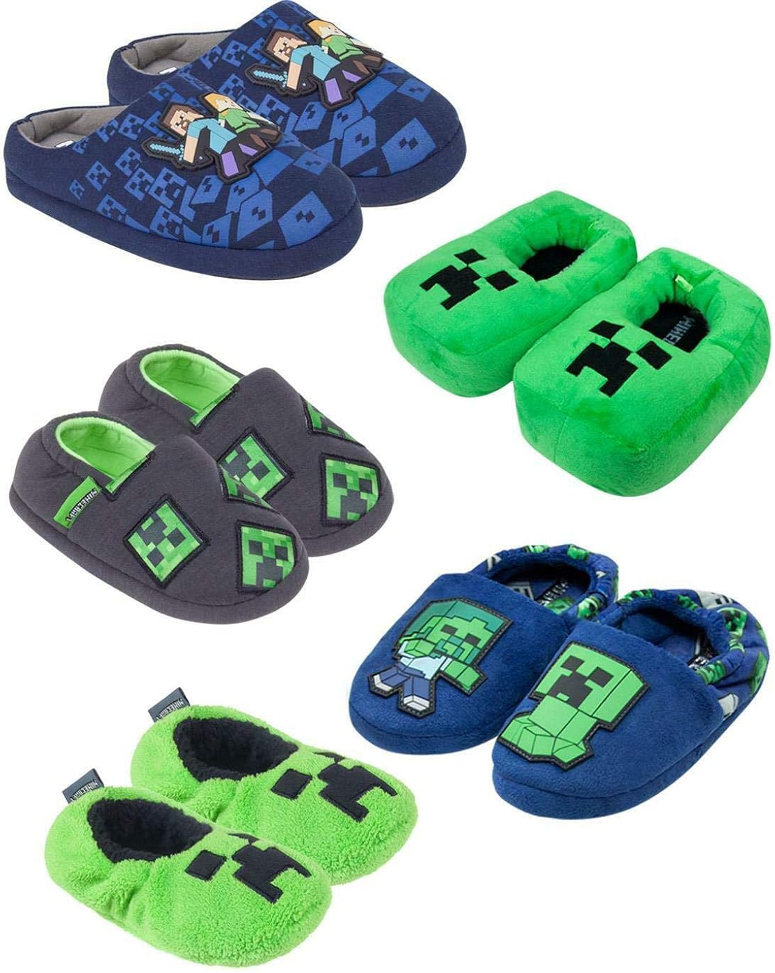 Minecraft Boys/Kids Comfort Slippers House Shoe (Creeper Zombie Steve