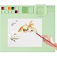 Aubeco Silicone Craft Mat With Built-in Cleaning Cup and Paint Holder, Large, 19.9" x 16.9", Nonslip Green Mat For Painting, Table, Resin, Play