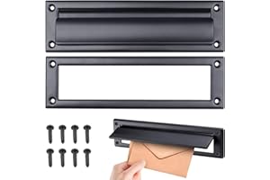 Qlvily 13-Inch Stainless Steel Mail Slot for Front Door – Includes Cover & Mounting Screws, Black (13" x 3.7"), 1 Pack