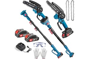 HUOJYDOWDL 2-in-1 Cordless Electric Pole Saw for Tree Trimming, 6 Incn Mini Chainsaw Battery Powered with 2× 21V Batteries & Charger & Extension Pole, 14FT Max Reach Pole Saw for Tree Pruning Hedge Cutting