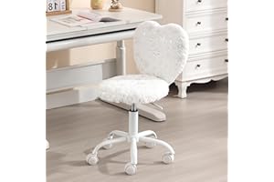 Kmax Kids Reading Chair, Rolling Cute Desk Chair for Girls Swivel Office Chair with Wheels & Heart Back Adjustable Childrens Vanity Chair for Bedroom Reading Room - Fur, Snowflake