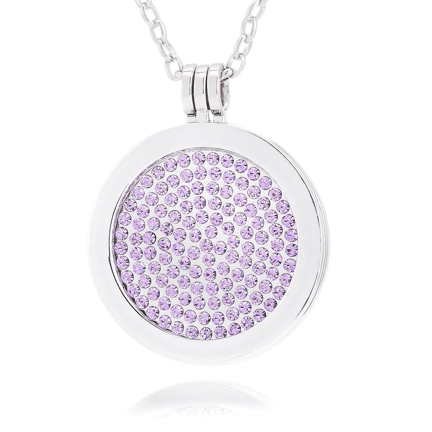 Morella Women Necklace 70 cm 27.5" Stainless Steel with Lilac Zirconia Coin 33 mm 1,3" in a Velvet Jewelry Bag