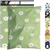 Thank You Poly Mailer 10x13 Inch 100 Pcs | Strong Adhesive Sealing, Waterproof, and Tear-resistant Shipping Bags for Clothing, Cute Chrysanthemum Print Packaging