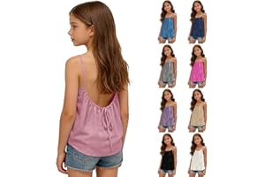 Girls Summer Tank Tops Sleeveless Spaghetti Straps Backless Camisole Vest Loose Holiday Ruffled Basic Beach Cam𝐢 Shirt