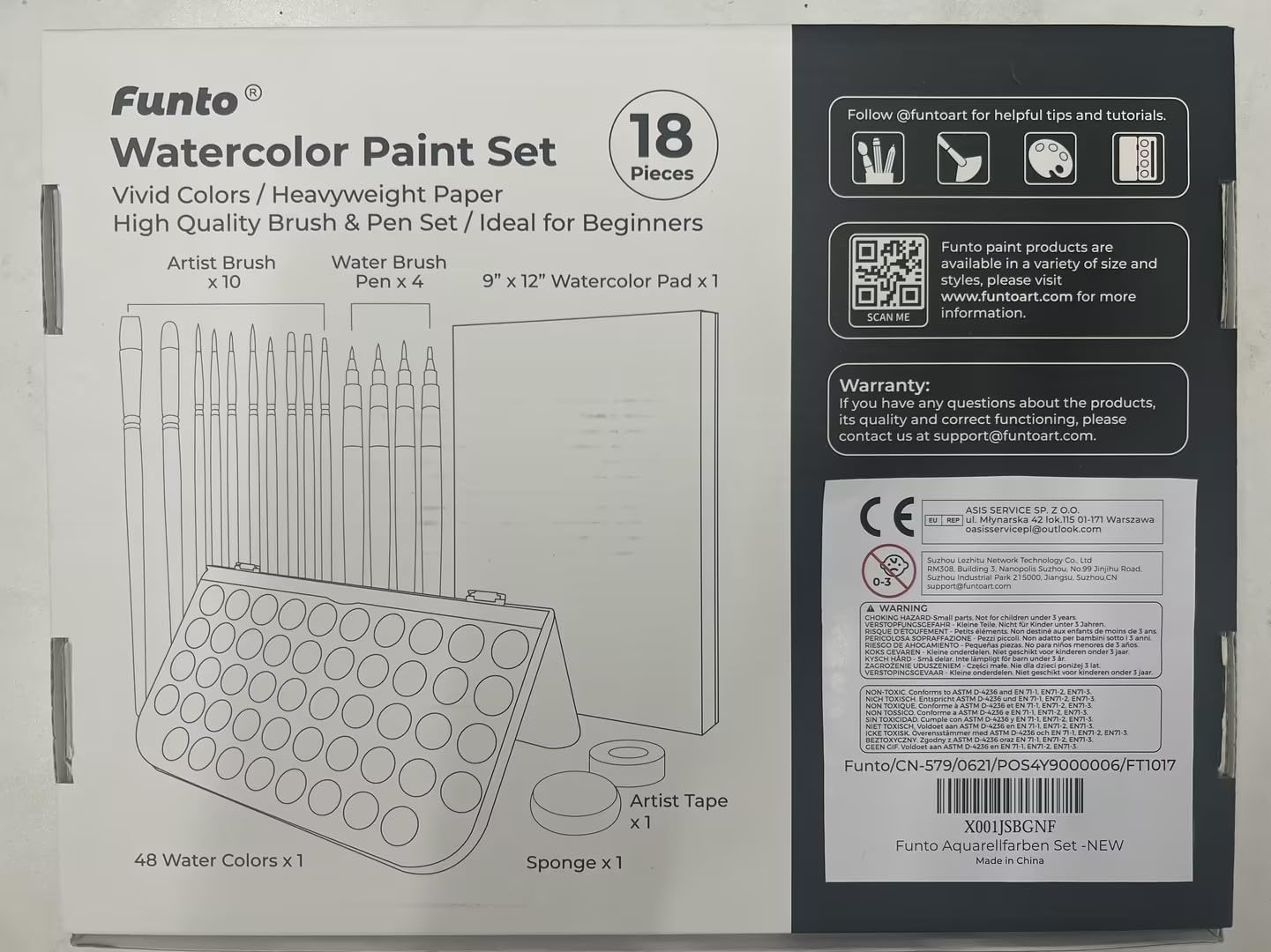 Funto Watercolor Set, 48 Color Paint Set, 10 Brushes, 30 Page Pad(9
