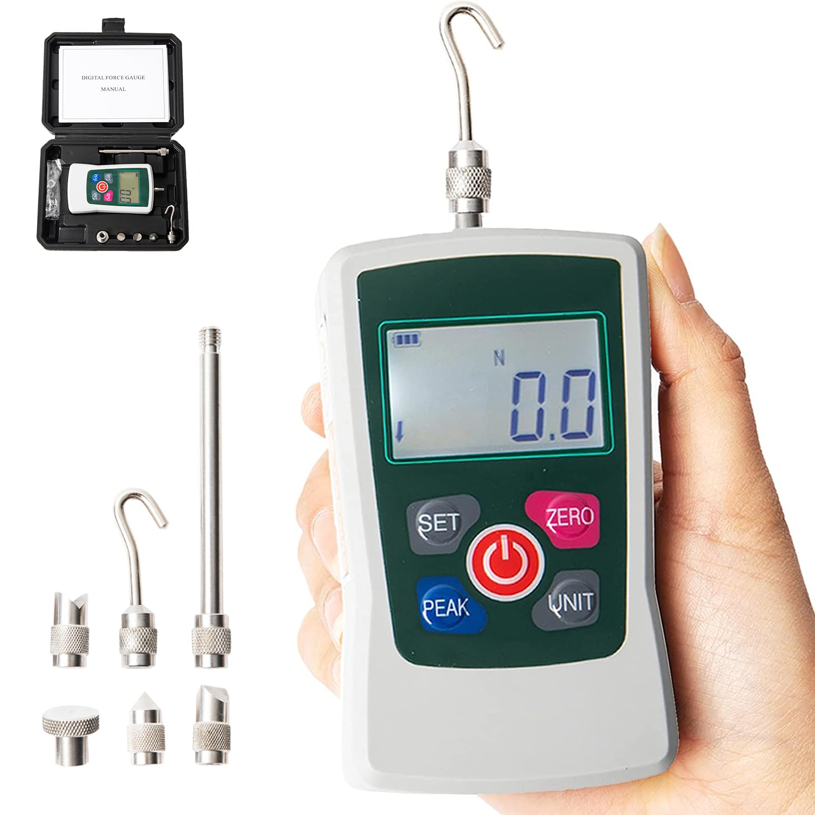 Beslands Digital Force Meter Push and Pull Tester Dynamometer Pressure Push Meter Portable Measuring Units N kg lb Oz (AMF500N)
