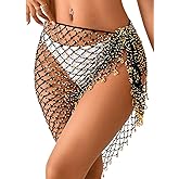 ChiaoLezhee Women's Sparkly Beaded Fringe Wrap Coverup, Boho Crochet Beach Sarong Skirt, Belly Dance Hip Scarf Fits 00-10
