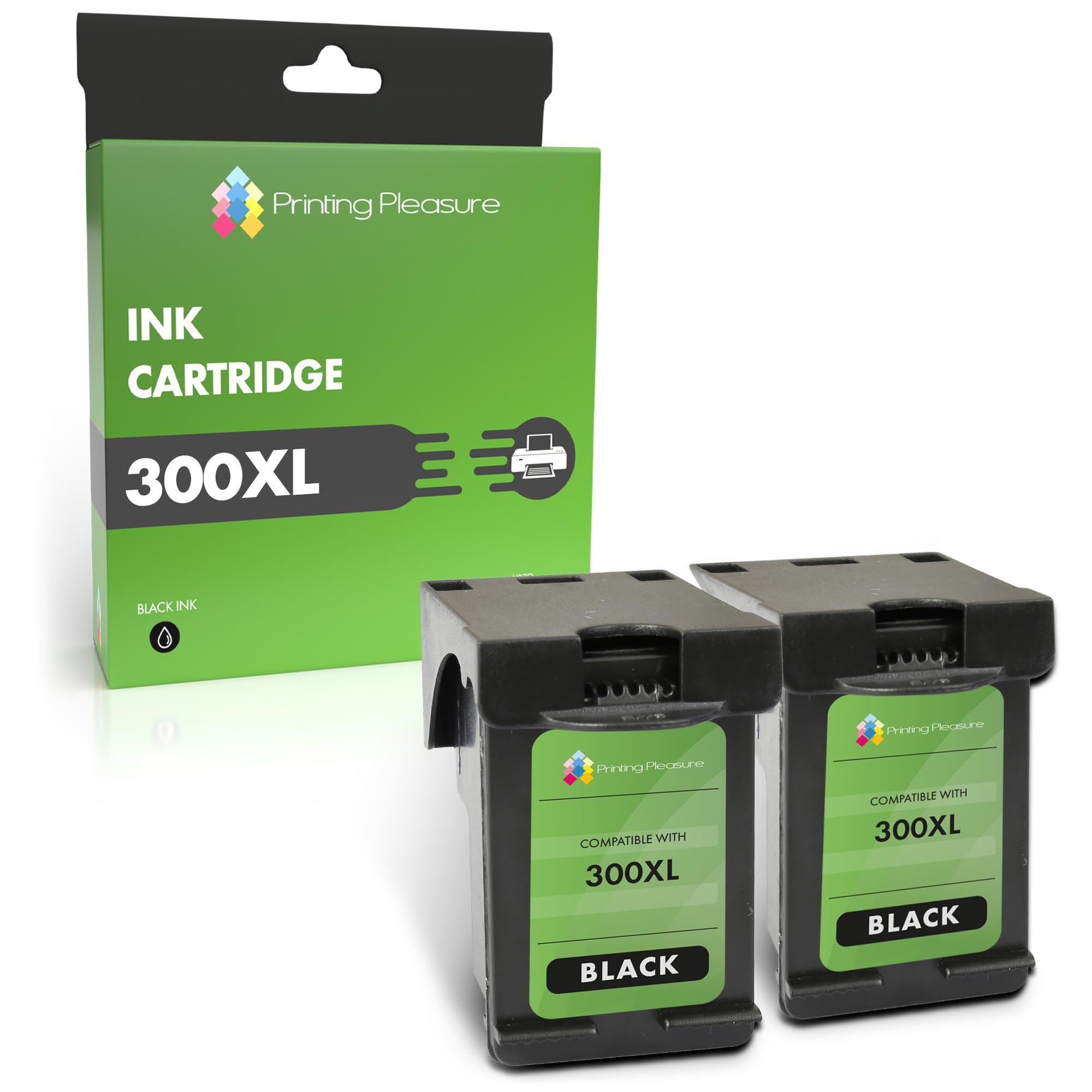 Printing Pleasure 2 XL Remanufactured Ink Cartridges Replacement for 300XL for Deskjet D1660 D2530 D2545 D2560 D2660 D5560 F2420 F2480 F4280 F4580 Photosmart C4780 C4680 - Black, High Capacity