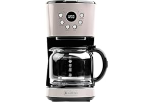 Haden 12-Cup Programmable Coffee Maker for Home or Office, Putty & Chrome – Drip Brewer Machine with Brew Strength, Delay Brewing, Auto Shut-Off and Reusable Washable Water Filter
