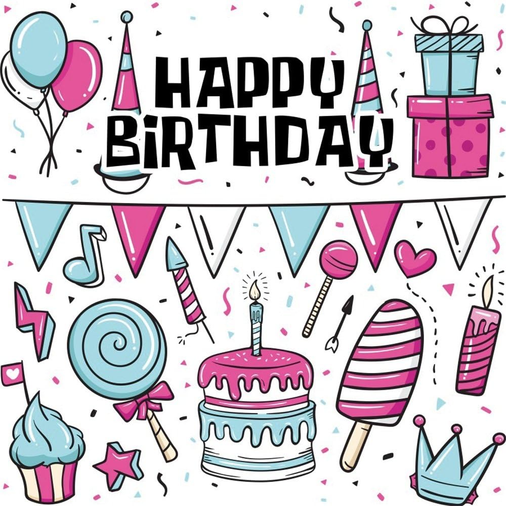 Amazon Com Lfeey 10x10ft Baby First Birthday Photography Backdrop Girl Boy Cartoon Hand Drawing Balloons Lollipop Gift S One Year Old First Cake Smash Photo Background Photo Studio Props Camera
