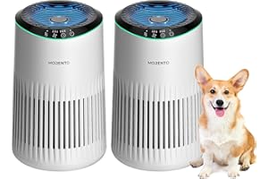 MORENTO Air Purifiers for Bedroom Home with Sleep Mode for Smoke Pet Dander Odors, Small Air Purifier with Fragrance Sponge, Blue Ambient Light, 23dB Quiet, 2 Pack White