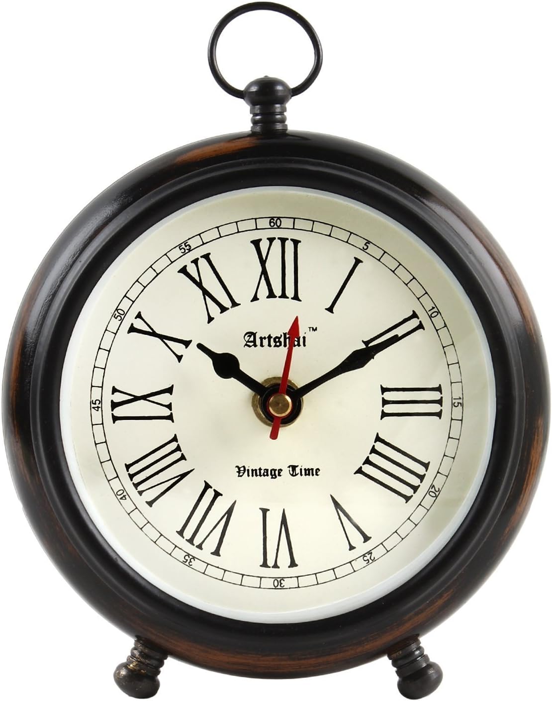 ArtshaiAntique Look Round Wooden Abstract Table Clock, Excellent Shelf Clock (Brown, White)