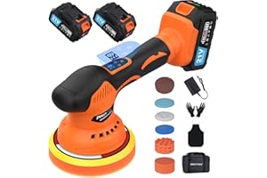 PROTMEX Cordless Car Buffer Polisher, Car Polishing Kit with 21V 2 X 4.0Ah Batteries, Orbital Eccentric Buffers with 8 Variable Speed Up to 6000 RPM, 6IN Touchscreen Buffer for Car Detailing/Scratch Removing