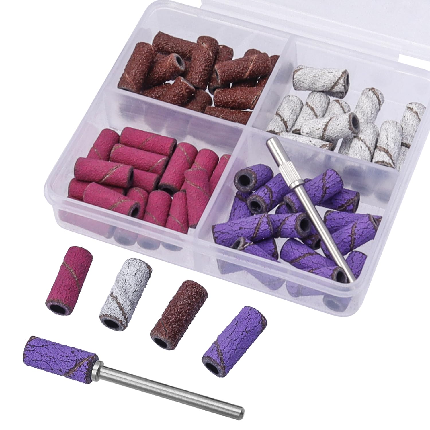 Gasea 60pcs Nail Sanding Bands Kit, 3/32" Mandrel Acrylic Nail Drill Sanding Bits Set, Manicure & Pedicure Sanding Tapes in 80#, 120#, 180#, 240# Grit for Nail Technicians & Beginners