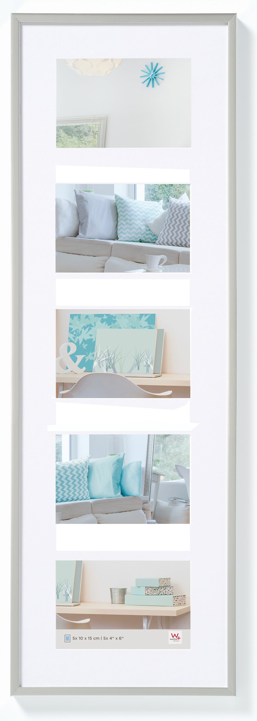 walther design Picture Frame Silver 5X 10x15 cm Gallery with PassepArtout, New Lifestyle Plastic Frame KV515S — image 1