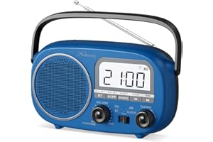 Audiocrazy Portable AM FM Rechargeable Radio with Best Reception, Digital Time/Station Display,AC Power or Battery Power Radio with Bluetooth Speaker for Home/Kitchen/Outdoor Blue