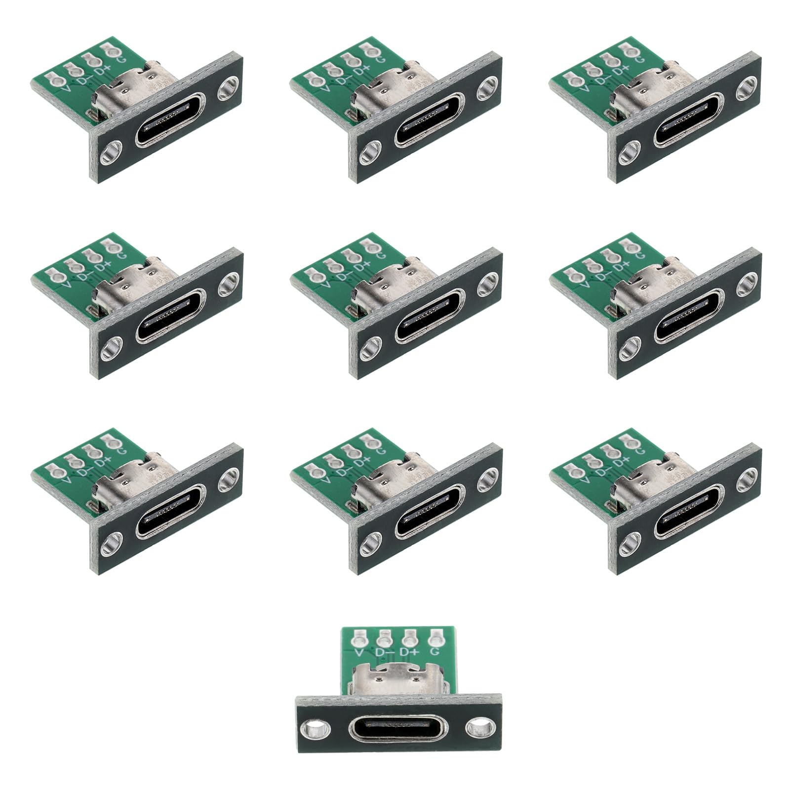 Photo 1 of 10 Pcs USB C Panel Mount Connector DIY Type C Female Socket Connector Panel Mount Type with PC Board 24pin USB 2.0 Pinout