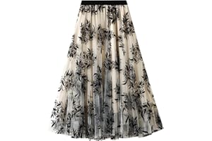 Dirholl Women's A-Line Fairy Elastic Waist Tulle Midi Skirt