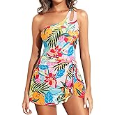 One Piece Swim Dress for Women - One Shoulder Tummy Control Swimsuit with Skirt 2025 Skirted Bathing Suit Swimdress