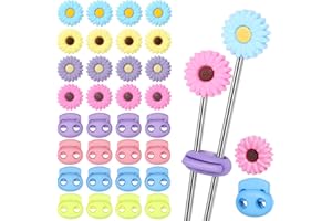 CESUSME 32 Pcs Knitting Needle Stoppers, Cute Daisy Sun Flower Knitting Silicone Stoppers, Knitting Needle Point Protectors, Knitting Crochet for Hand DIY Supplies Accessories